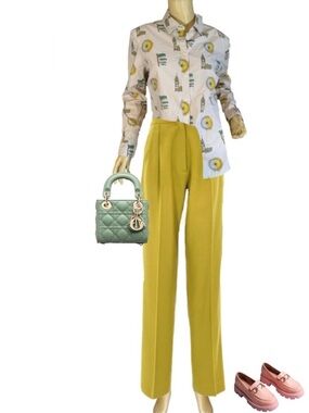 BODEN LIGHT GRAY W/YELLOW & GREEN LONDON THEME COTTON BUTTON DOWN SHIRT (8)